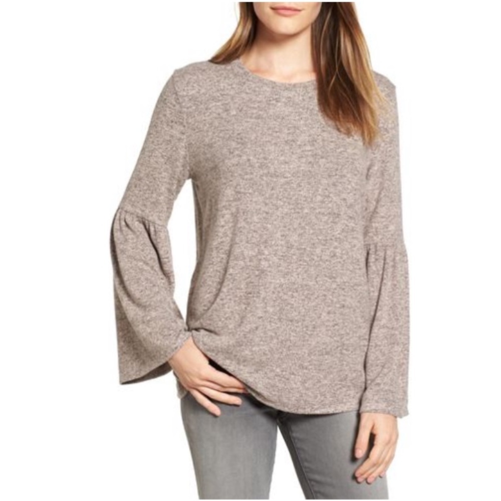 Gibson Bell Sleeve Cozy Fleece- Pink Smoke, Size M